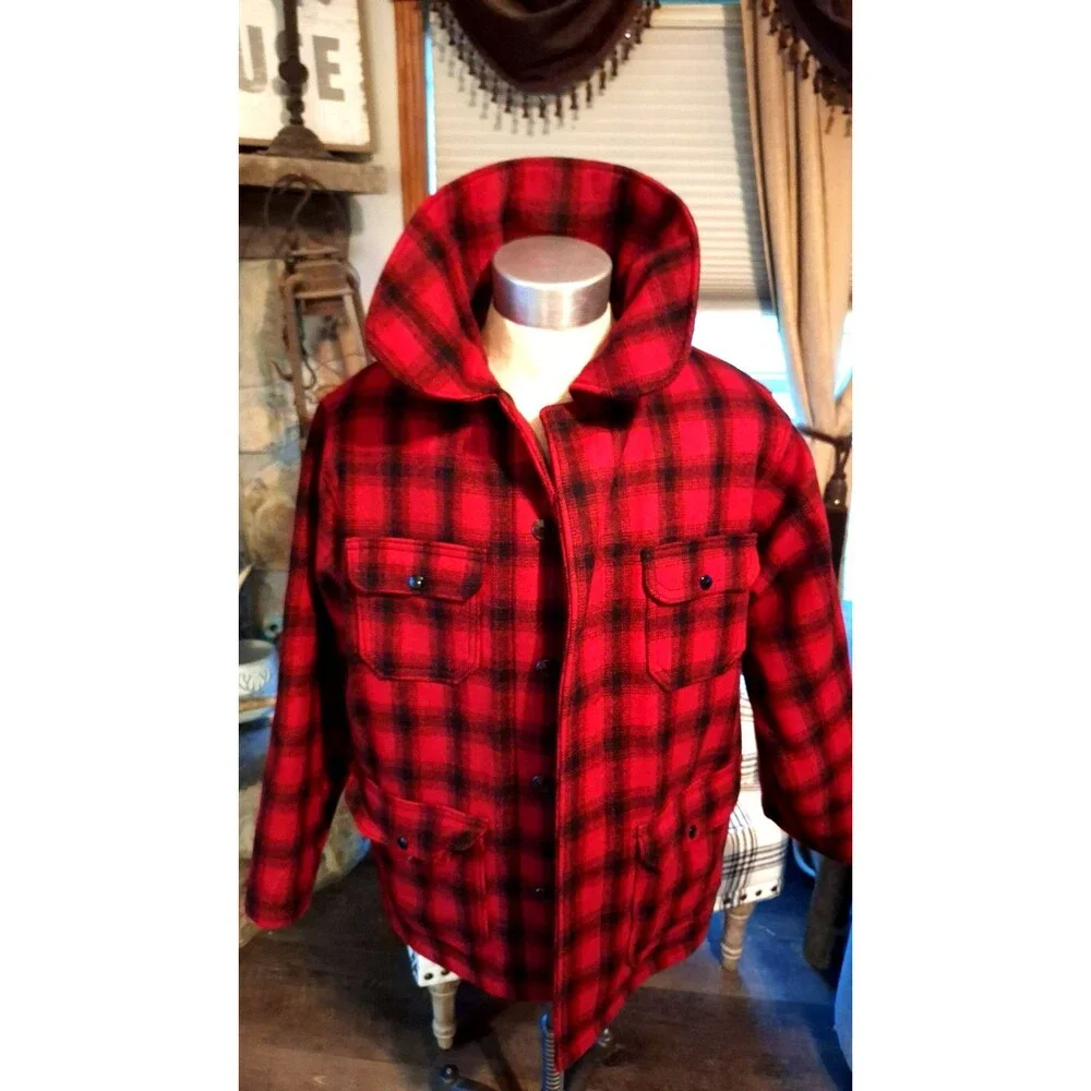 Vintage 70s Woolrich Plaid Flannel Jacket‎ Coat Large Wool Sherpa Lined Workwear